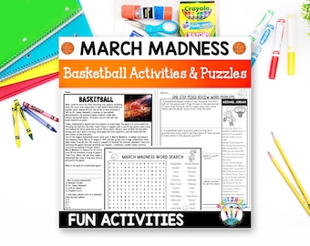 March Madness Basketball Activities for Kids, Word Search and Jersey Design Printable