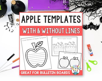 Apple Template Printable, Fall Craft Cutouts and Cutting Practice for Kids