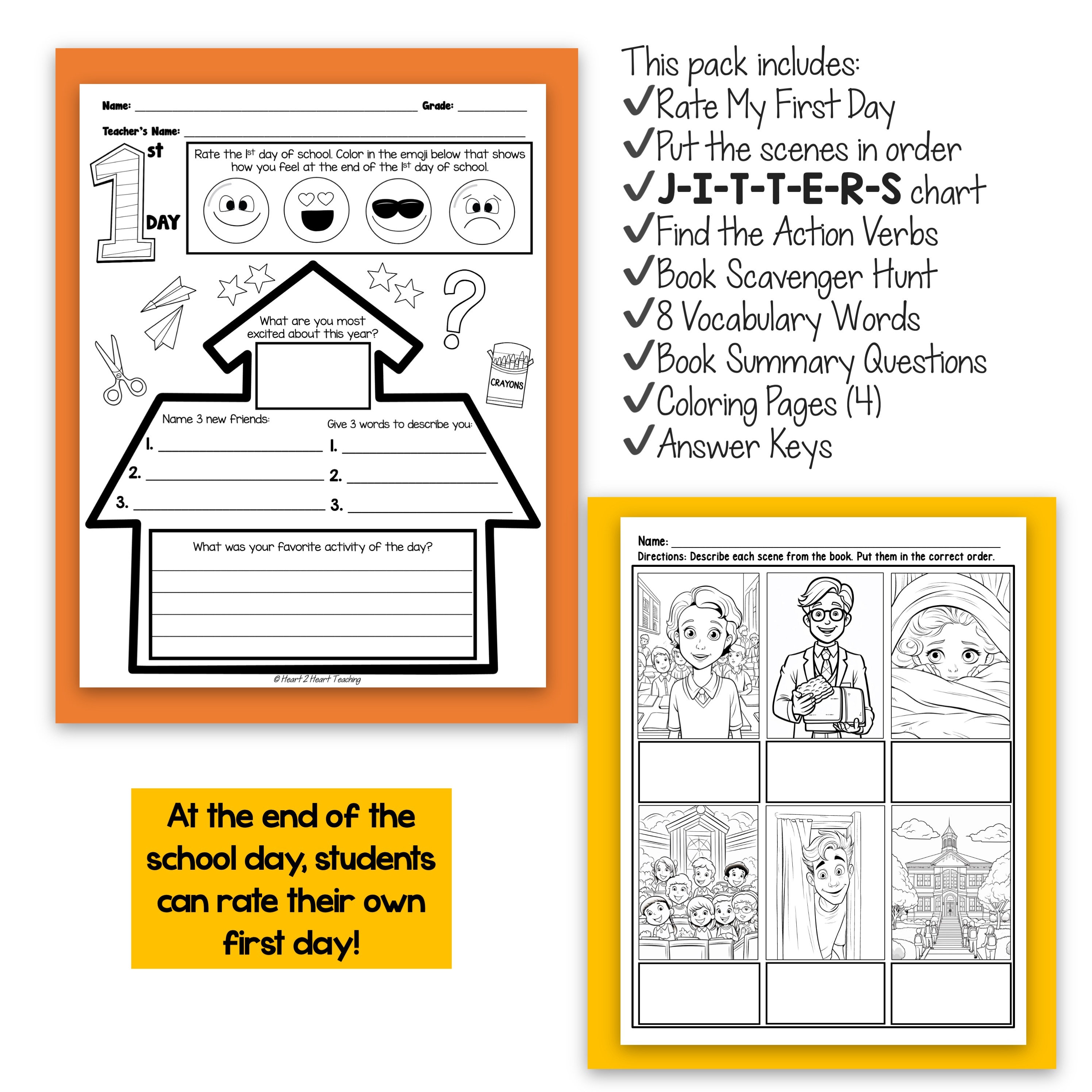 First Day Jitters Activities for 1st Day of School Book Companion ...