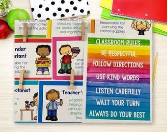 Rainbow Classroom Jobs Chart, 40 Editable Job Posters and Banners