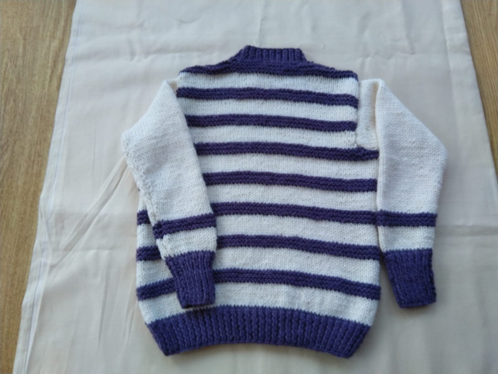 Childs Jumper, Handknit Purple and Cream Stripe, Age 56 Years Etsy UK
