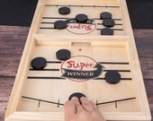 Wooden Sling Hockey Board Wooden Chess Game, Puck Sling Shot Game, Board Game Gifts, Puck Table Game, Tabletop Games for Adults and Kids