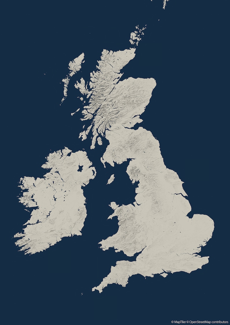 United Kingdom Topography Map UK Print Topographic Great Britain and