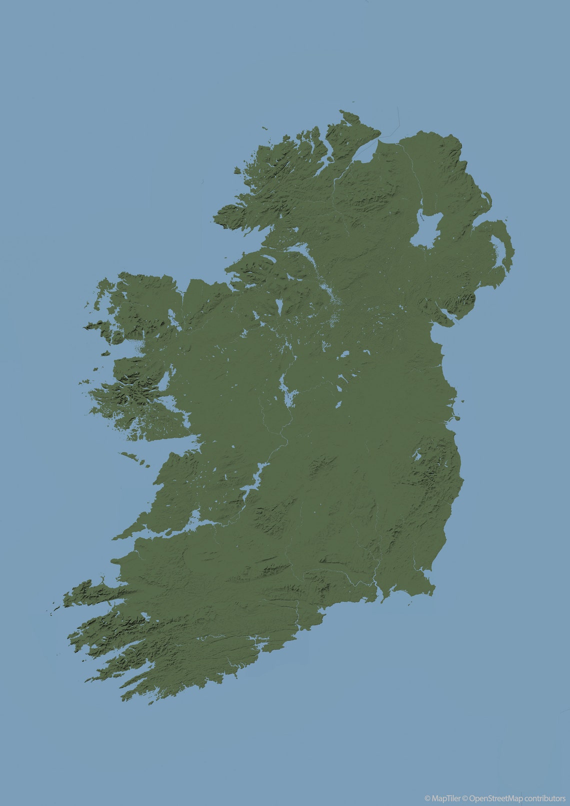 Ireland Map Print Ireland Topography and Relief Map Etsy