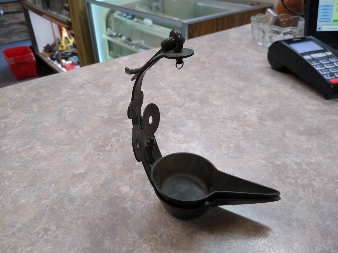 Very early 2 burner cast iron whale oil lamp. Etsy