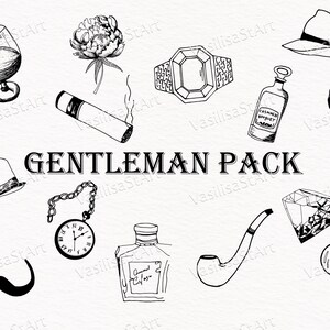 Gentleman Clipart, Vintage Clipart, Chalkboard Pack, Handgezeichnete Doodles, Gentleman Icons, Kreide Handgezeichnet, Posh Designs, Weiße Kreide, Retro