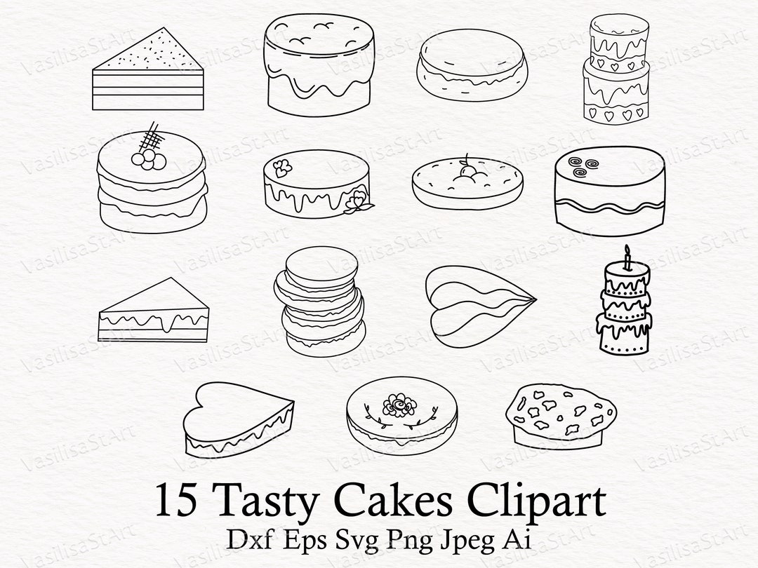 Cakes Clipart, Bakery Clipart, Handdrawn Cakes, Desserts Clipart