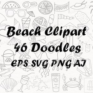 Beach Clipart, Summer Clipart, Travel Doodles, Hand-Drawn Clipart, Summer Vacation, Beach Day, Marine Clipart, Trip Tourism