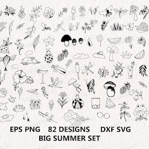 82 Summer doodles Vector Pack, Svg Doodles, Black and White Clipart, Hand Drawn Doodle Clipart, Sketch, Drawing, Vector, EPS, PDF, PNG file