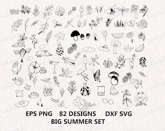 82 Summer doodles Vector Pack, Svg Doodles, Black and White Clipart, Hand Drawn Doodle Clipart, Sketch, Drawing, Vector, EPS, PDF, PNG file