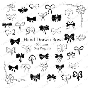 50 Clip Art di papillon disegnati a mano, Illustrazioni Svg Png Eps, Fiocchi di nastro, Disegni di fiocchi, Pacchetto di fiocchi, Clipart disegnati a mano per matrimonio, Decorazione