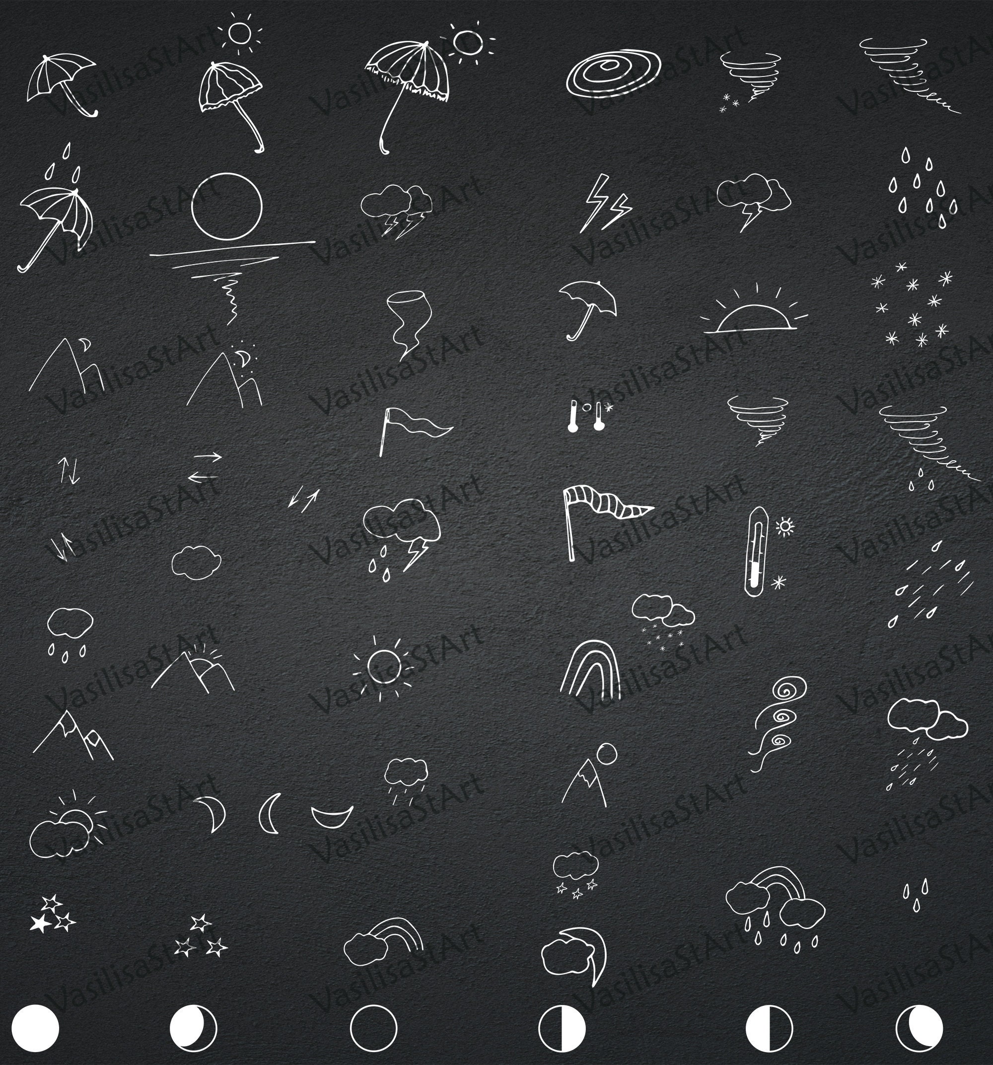 Hand Drawn Icons Weather Set, Svg Doodles, Black and White Clipart ...