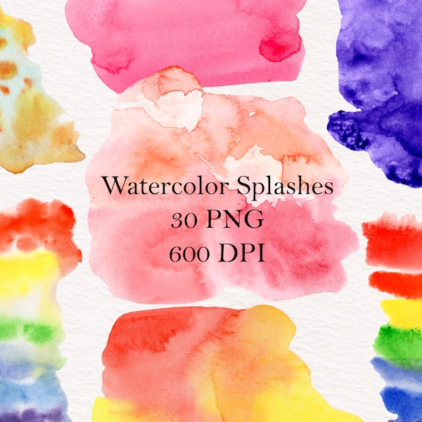 High quality hand-painted watercolor splashes, Watercolor spots clipart, Watercolor stains, Watercolor blots, Scrapbooking Graphic