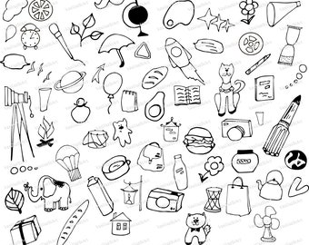 64 Planner Pack of doodles Vector Pack, Svg Doodles, Black Clipart, Hand Drawn Doodle Clipart, Sketch, Drawing, Vector, EPS, PDF, PNG file