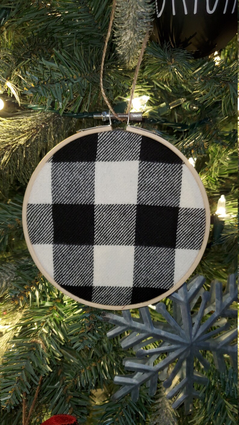 White Buffalo Check Fabric Ornament