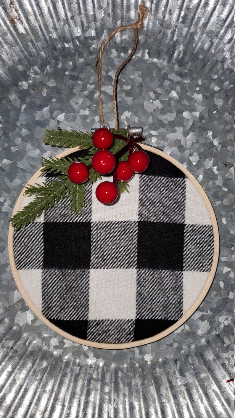 White Buffalo Check Fabric Ornament