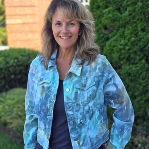 Womens Denim Jacket Hand Dyed, Tie Dye Denim Jacket - Liquid Turquoise