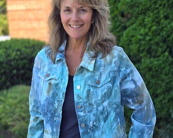 Hand-Dyed Women's Denim Jacket: Liquid Turquoise Tie Dye