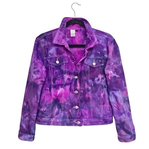 Womens Hand Dyed Purple Denim Jacket,  Tie Dye Denim Jacket- Liquid Hydrangea