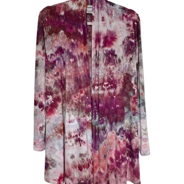 Hand Dyed Rayon Cardigan: Lightweight Open Front Tie Dye
