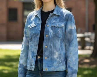 Hand-Dyed Blue Tie Dye Denim Jacket - Liquid Cloud