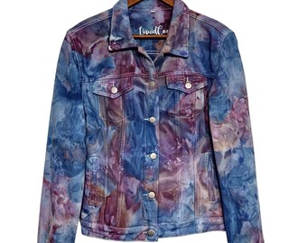 Hand-Dyed Denim Jacket: Liquid Eggplant Tie Dye, 100% Cotton, Medium