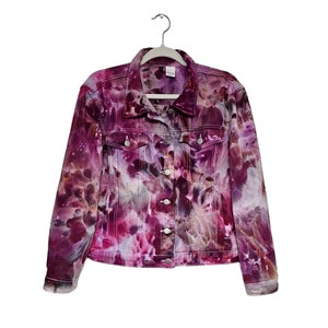 Womens Hand Dyed Denim Jacket, Tie Dyed Denim Jacket - Liquid Flamingo Garden