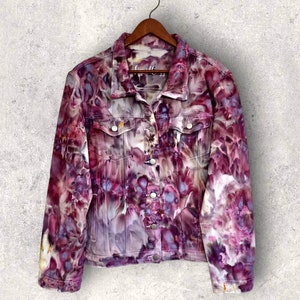 Womens  Hand Dyed Denim Jacket, Tie Dye Denim Jacket - Liquid Lilac Rose Petals