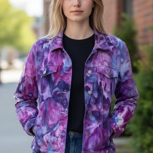 Hand-Dyed Purple Denim Jacket: Liquid Hydrangea Tie Dye