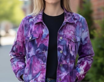 Hand-Dyed Purple Denim Jacket: Liquid Hydrangea Tie Dye