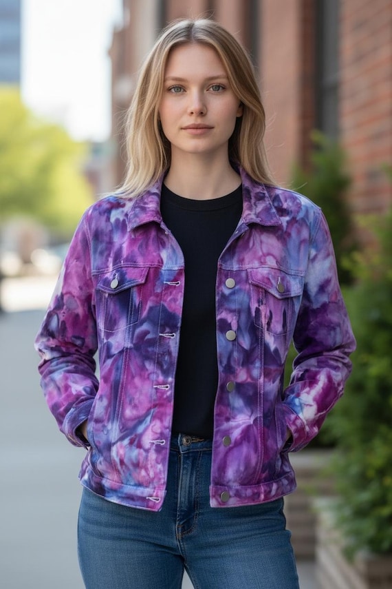 Hand-Dyed Purple Denim Jacket: Liquid Hydrangea Tie Dye