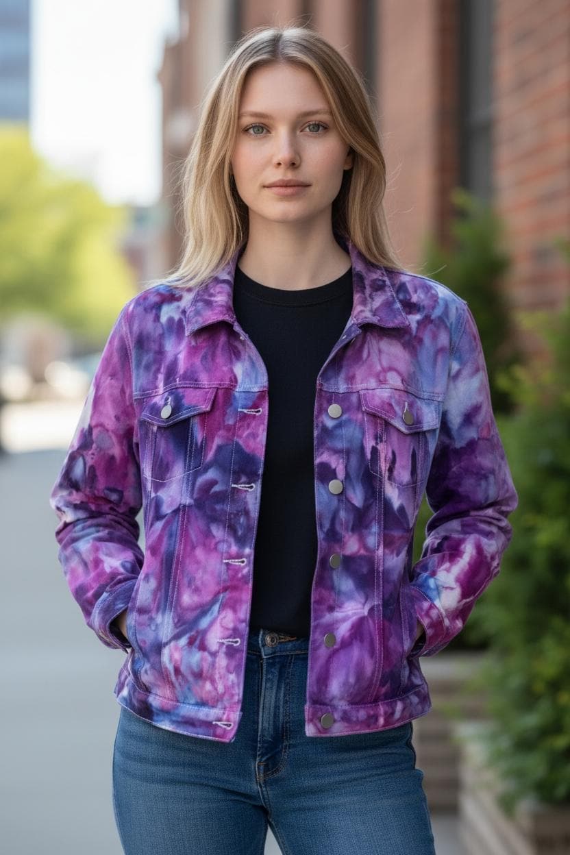 Hydrangea Patterned Jacket Hand-dyed Purple Denim Jacket: Liquid Hydrangea Tie Dye - Etsy