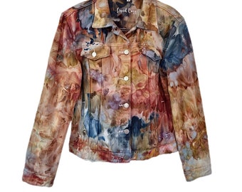 Womens Denim Jacket Hand Dyed, Tie Dye Denim Jacket - Liquid Sunset Storm