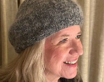 Hand knit Mohair tam hat beret