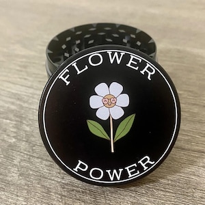 Flower Power Grinder 2.5 Inch 4 Piece with Mini Scraper, Hippy Grinder, Herb Spice Grinder, Gift for Stoner, Gift for Friend, Stoner Gifts