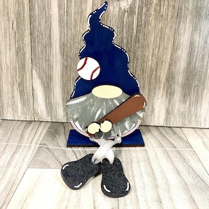 Baseball Dangle Leg Gnome, Baseball Mantle Decor, Sports Gnome, Baseball Lover Gift, Coach Gift, Baseball Tiered Tray, Baseball Party Decor