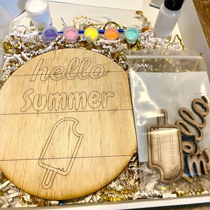 DIY Paint Kit Hello Summer Round Sign | DIY Summer Door Hanger | Girls Night Paint Party Kit | Summer Porch Decor | DIY Paint Party Kit