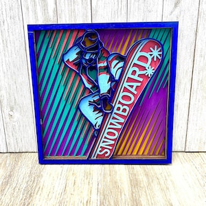 Snowboard 3D Retro Wood Wall Decor, Ski Lodge Decor, 6 Layer Snowboard Wood Sign, Snowboard Mandala, Gift for Snowboarder, Ski Bedroom Decor