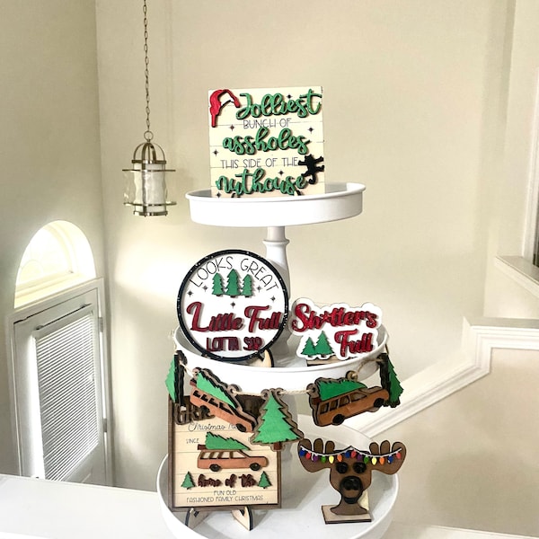 Christmas Vacation Themed Tier Tray  | Griswold Station Wagon with Tree | Shitters Full Cousin Eddie | Little Full Lotta Sap |Griswold Decor