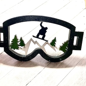 Ski/Snowboard Goggles Wood Sign | 3D Layered Laser Cut Goggles | Mountain House Decor | Snow Goggles with Mountains | Snowboard GIft |