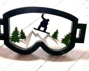 Ski/Snowboard Goggles Wood Sign | 3D Layered Laser Cut Goggles | Mountain House Decor | Snow Goggles with Mountains | Snowboard GIft |