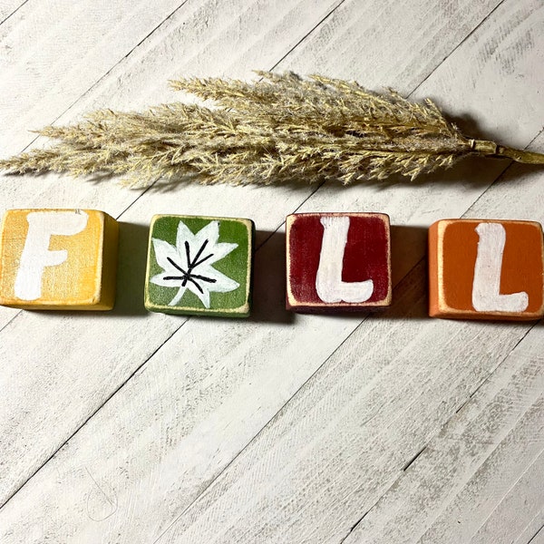 Fall Mini Wood Blocks | Set of 4 Blocks | Fall Tier Tray Decor | Autumn Decor | Fall Stacking Wood Blocks | Autumn Harvest Decor | Fall Leaf