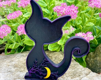 3D Halloween-zelfstaande zwarte kat met tak | Griezelig Halloween-houtdecor | Halloween-manteldecor | Halloween-decor boerderij in 3D