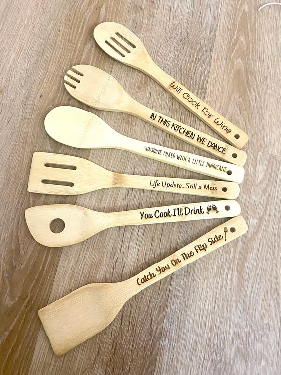 Engraved Wooden Bamboo 6 Pc Utensil Set Birthday Gift Housewarming Gift  Funny Engraved Wooden Spoons Personalized Wooden Spoons 