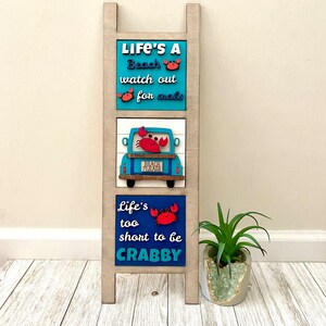 Summer Beach Crab Interchangeable Ladder Tiles ONLY, Life&#39;s Too Short To Be Crabby, Ocean Beach Themed Decor, Beach House Mantle Decor