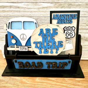 Road Trip Interchangeable Wagon/Bench Shelf Sitter Insert ONLY, Adventure Awaits, Seasonal Mantle Decor, Wanderlust Decor, Gift for Traveler
