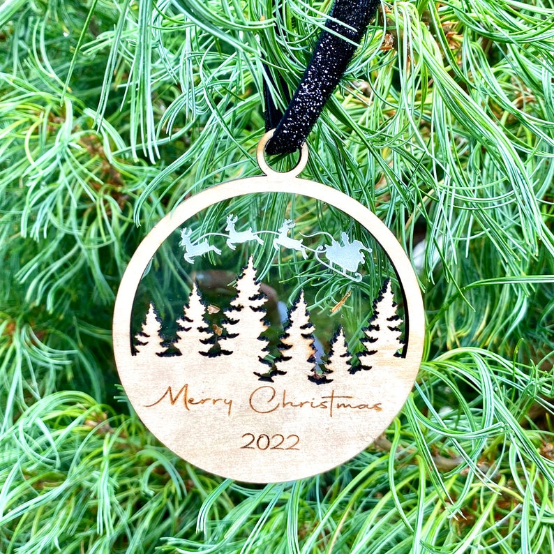 2024 Merry Christmas Laser Cut Ornament Santa Sleigh Ornament Wood