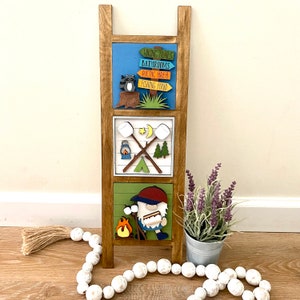Camping Interchangeable Leaning Ladder TILES ONLY, Camping Ladder Inserts, Gift for Campers, Camping Tier Tray, Farmhouse Cabin Decor