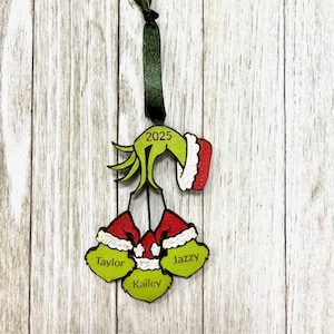 Ornement de famille Grinchmas, Ornement de Grinch personnalisé, Ornement de famille de Noël personnalisé, Ornement de Grinch personnalisé 3D, Décorations rigolotes
