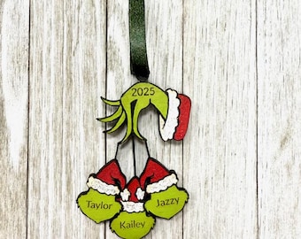 Grinch-familieornament, gepersonaliseerd Grinch-ornament, kerstfamilieornament op maat, 3D Grinch-ornament op maat, grappige ornamenten